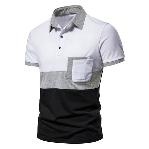 Pxiakgy Stitching Summer T-shirt Lapel Short-sleeved Men's Three-color Men's blouse White2 + M