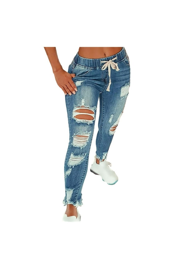 Straight Leg Jeans for Women Mid Rise Comfy Relaxed Fit Distressed Jeans Casual Ankle Pants with Pockets Boyfriend Jeans Denim Pants Jeans High Flares Ankle Hole Plus Size Pants