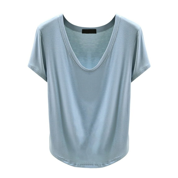 Pxiakgy Summer Solid Color U Neck Short Sleeved T Shirt for Women Plus Size Inner Layer Base Shirt Thin Style Casual Lightweight Soft Basic Tees T Shirts for Women Loose Fit