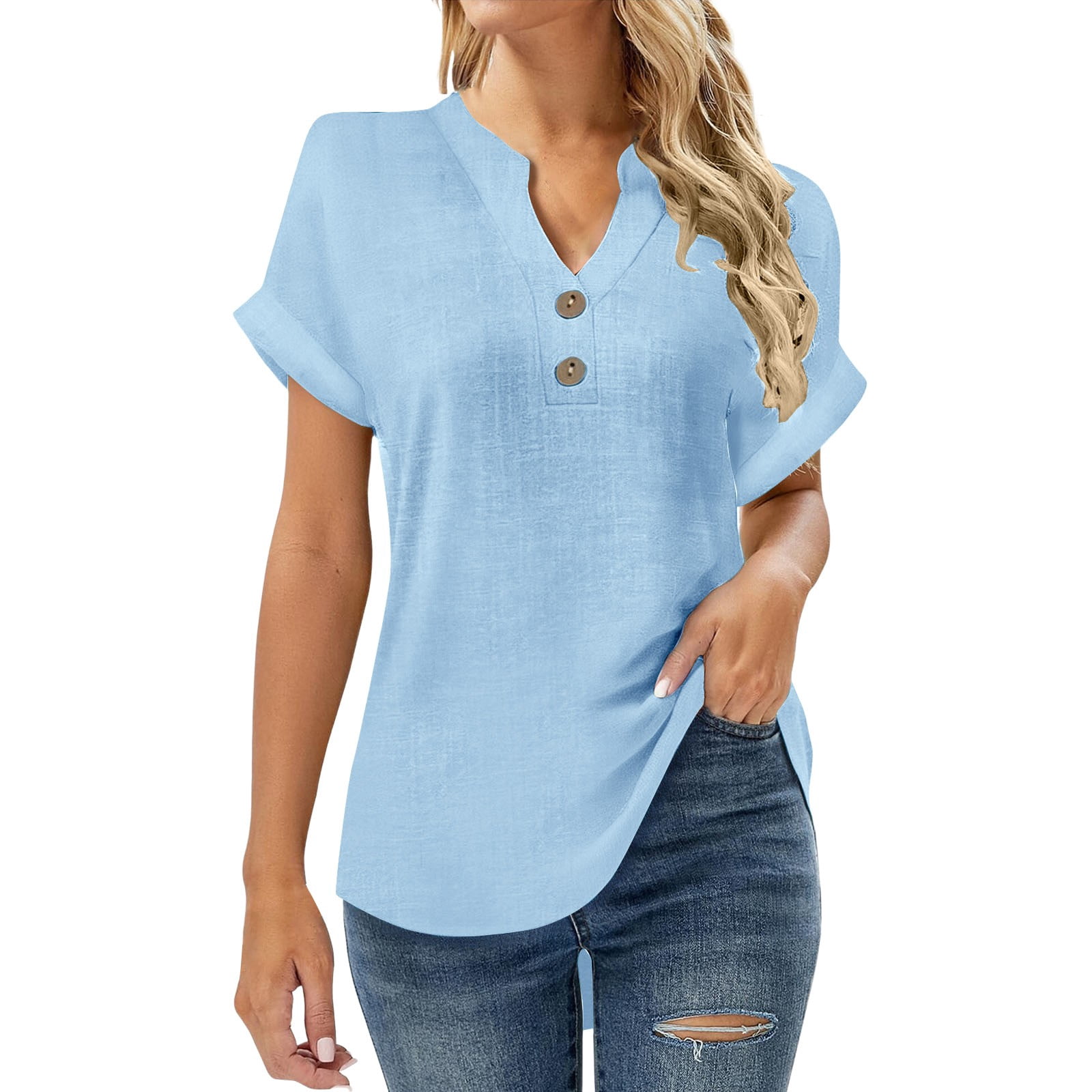 Pxiakgy Summer Tops for Women 2025 Trendy Short Sleeve Cotton Linen ...