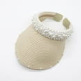 thumbnail image 1 of Pxiakgy Sun Visors for Women Sun Hat Pearl Sun Visor Wide Brim Straw Sun Visor Hat Summer Uv Protection Beach Sun Cap Ponytail Beach Hat Pearl Hollow Sunhat Headband Hat Woven Caps Beige, 1 of 5