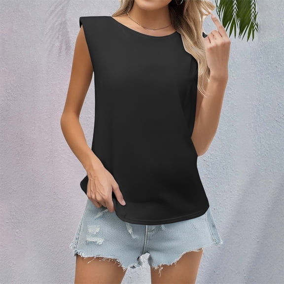Pxiakgy Tank Top for Women Sleeveless Shoulder Pad Loose Fit T Shirt Vest for Women Going Out Tops Sleeveless Summer Tops Clothes Outfits 2025 Black L