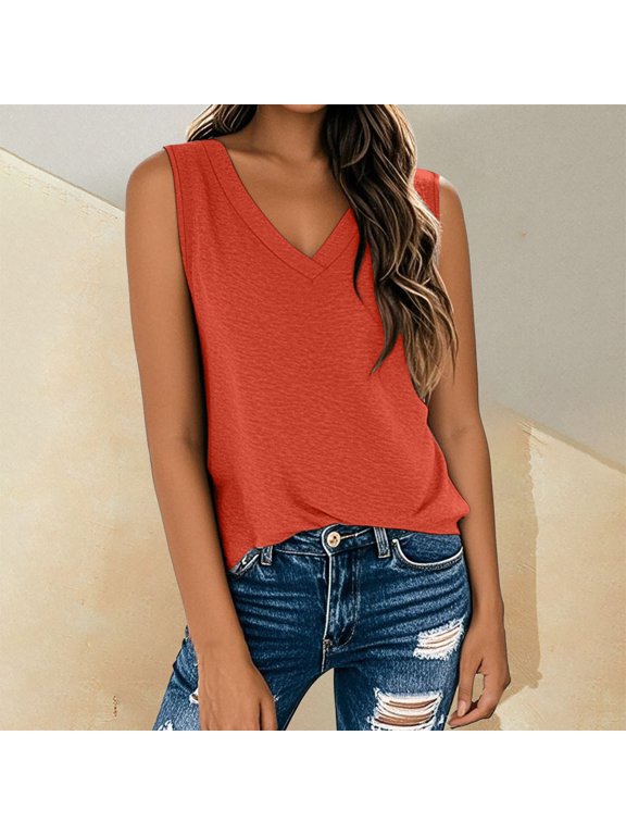 Tank Top for Women Women's Sleeveless T Shirt Print Vest 2025 Loose Casual V Neck Shirt Flowing Sleeveless Summer Top Going Out Tops Sleeveless Summer Tops Clothes Outfits 2025