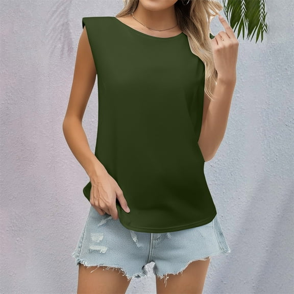 Pxiakgy Tank Top for Women Sleeveless Shoulder Pad Loose Fit T Shirt Vest for Women Going Out Tops Sleeveless Summer Tops Clothes Outfits 2025 H S