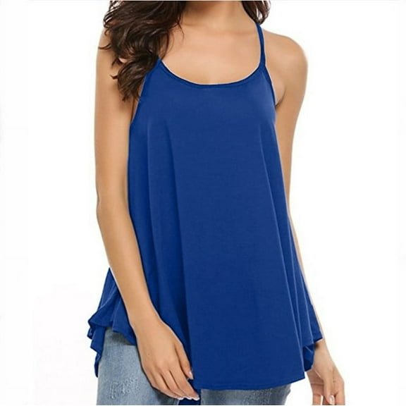 Pxiakgy Tank Top for Women Summer Spaghetti Strap Tops for Women Casual Going Out Loose Tunic Shirt Sleeveless Fashion Flowy Tanks Top Blue L