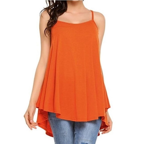 Pxiakgy Tank Top for Women Summer Spaghetti Strap Tops for Women Casual Going Out Loose Tunic Shirt Sleeveless Fashion Flowy Tanks Top Orange S