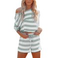 thumbnail image 1 of Pxiakgy Two Piece Sets for Women Fall Going Out Striped Lounge Set Casual Striped Ladies Tops and Shorts Long Sleeves and Round Neck Stylish Comfortable European and American Style Clothing Green Xxl, 1 of 9
