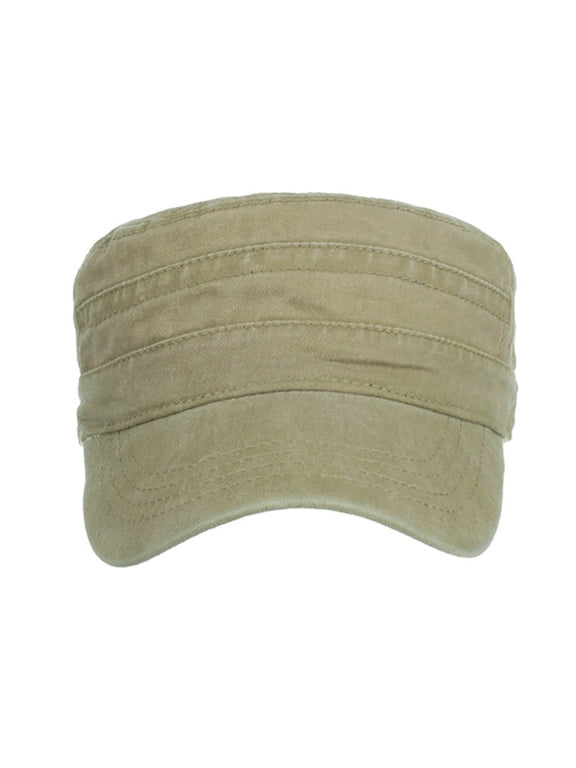 Unisex Cadet Army Cap Military Adjustable Washed Flat Top Hat for Men Women Design Top Cadet Caps Cotton Caps Flat Cap Caps Khaki One Size