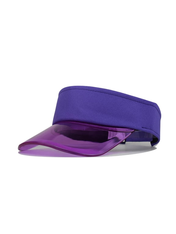 Unisex Plastic Sun Visors Hats Clear Cap for Men Women Sports Outdoor Large Brim Summer Beach Cap Sun Color Cap Transparent Fashion Solid Women Visor Caps Purple One Size