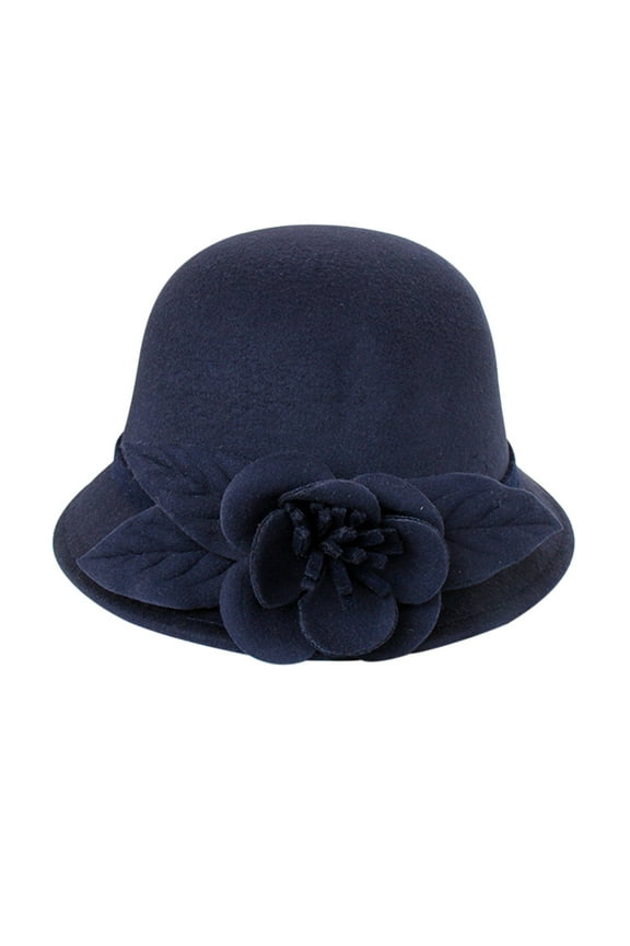 Vintage Cloche Hat Winter Floral Fedora Bucket Hat Bowler Hats Women Church Flapper Hat Lady Winter Flower Cap Autumn and Winter Round Top Casual Fisherman's Basin Cap Small Bowler Hat Navy M