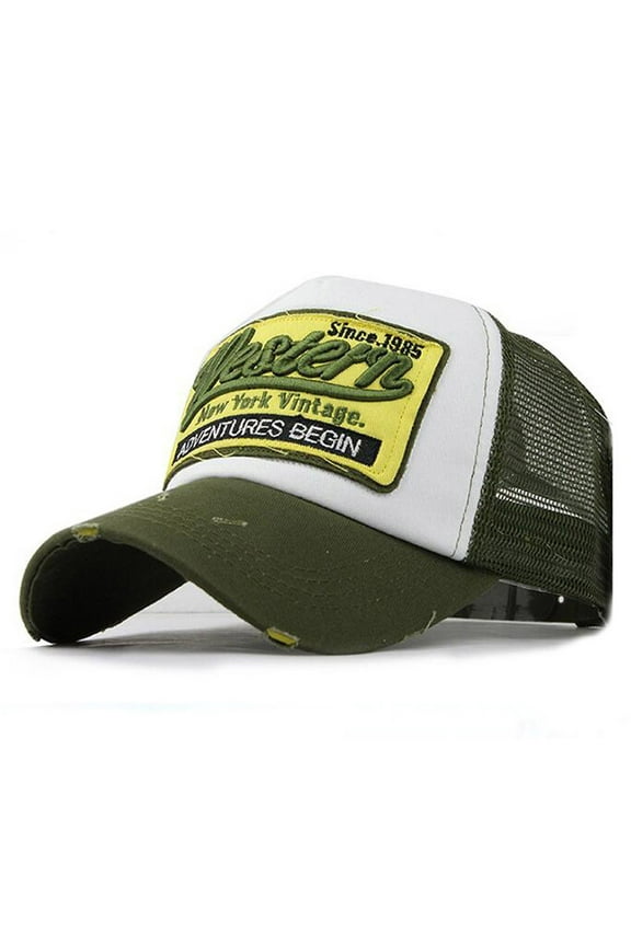 Vintage Half Mesh Baseball Cap Embroidery Western Washed Denim Trucker Cap Cotton Sun Hat Adjustable Unisex Hip Hats Mesh Hop for Men Caps Embroidered Cap Hats Casual Women Caps Green One Size