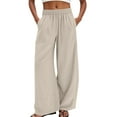 thumbnail image 1 of Pxiakgy Wide Leg Pants Linen Womens Daily Elastic Waist Pockets Straight Solid Color Casual Pants Loose Long Trousers Summer Loose Palazzo Pants High Waisted Lounge Beach Casual Trousers Khaki M, 1 of 6