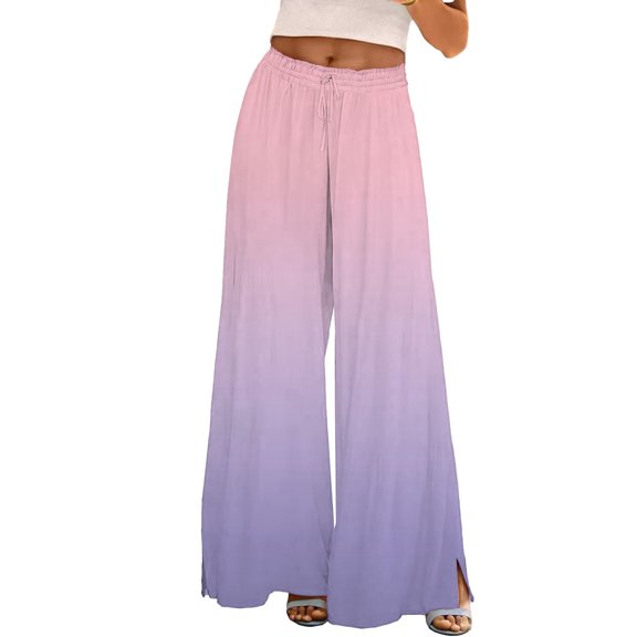 Pxiakgy Wide Leg Pants Woman Summer Beach Trousers for Vacation High Waisted Loose Casual Lounge Travel Work Sweatpants Summer Summer Beach Palazzo Trousers with Pockets Lightweight Comfy Pink S