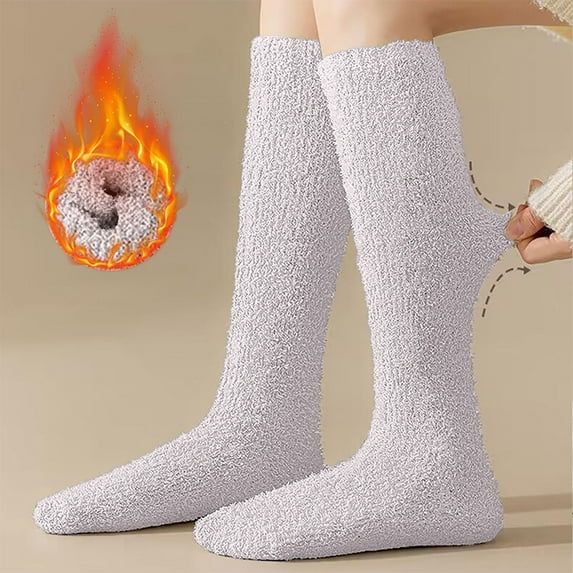 FUNUONY Women's Thick Comfortable Soft Fuzzy Cozy Calf High Winter Plush Socks Winter Socks Warm Knee High Socks Long Cosy Thermal Thick Soft Socks for Ladies Girls Christmas Purple One Size