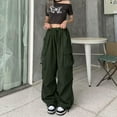 thumbnail image 1 of Pxiakgy Women Cargo Pants Baggy Y2K Clothing Multi Pockets High Waist Loose Straight Leg Pants Vintage Grunge Aesthetic Clothes Baggy Fit Cargo Pants with Pockets Green 3XL, 1 of 9