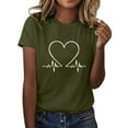 thumbnail image 1 of Pxiakgy Women Cute Heart Graphic Crewneck Short Sleeve Regular Fit Casual Tee T-Shirts Tshirt Tops Love Printed Shirt Round Neck T Shirt Top Lightweight Soft Clothing Clothes Army Green L, 1 of 4