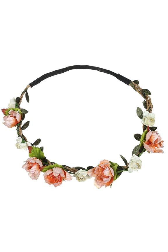 Bridal Hair Wreath Women Girls Flower Headband Green Leaf Flower Crown for Wedding Festivals Ladies Flower Hair Head Festival Party Garland Wedding Beach Headband Orange One Size