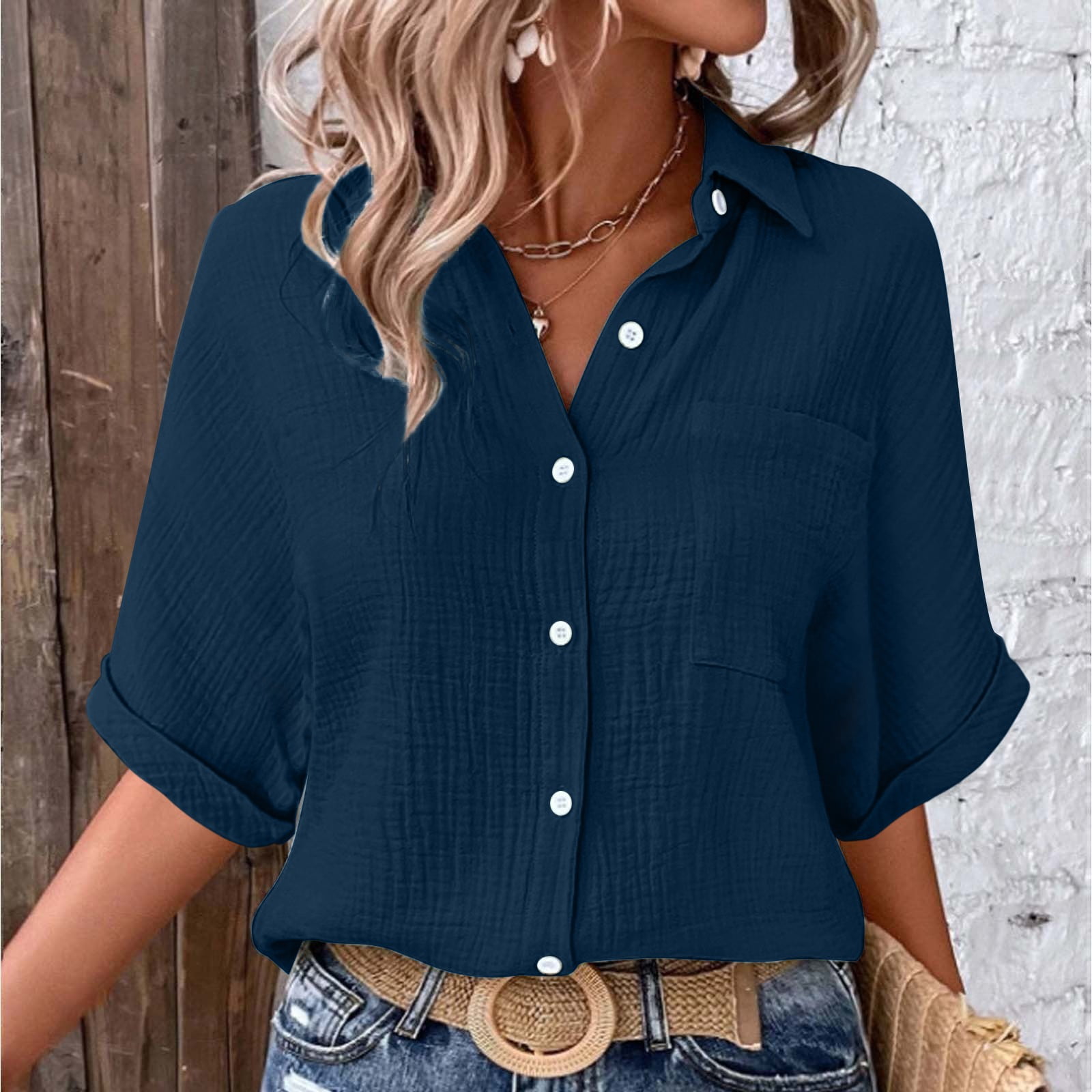 Pxiakgy Women Linen Shirts Button Down Cotton Short Sleeve Blouses V ...