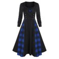 thumbnail image 1 of Pxiakgy Women Plus Size Dress Long Sleeve Lace Panel Patchwork A Line Dress Sweetheart Neck Vintage Loose Dress Blue L, 1 of 6
