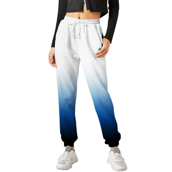 Pxiakgy Women Pocket Trouser Sweatpants Printed Comfy High Waisted Workout Casual Joggers Pants Blue + L