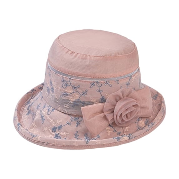 Pxiakgy Women'S Foldable Floral Bucket Hat Wide Brim Derby Church Wedding Fascinators Cloche Bowler Sun Hat Sun Breathable Sun Hat Bucket Hat Floral Design for Women Men Summer Pink