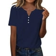 thumbnail image 1 of Pxiakgy Women’S Short Sleeve Henley T Shirts Women's Fashion Casual Solid Color Button Short Sleeve Top T Shirt Button Down Loose Fit Tops V Neck Ribbed Knit Shirts Navy L, 1 of 7