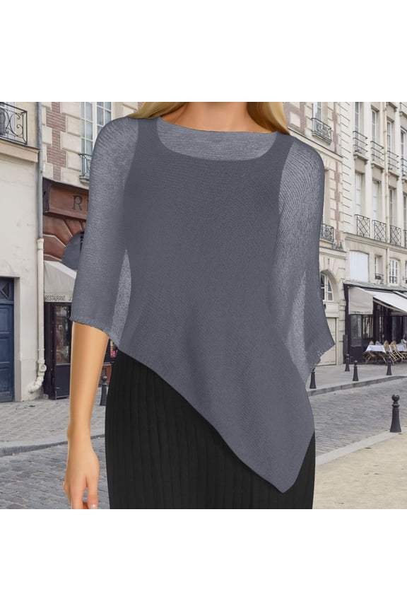 Women Sheer Poncho Shrug Summer Sheer Blouse Top Lightweight Poncho Sheer Bolero for Formal Evening Dress Women'S Irregular Loose Lazy Thin of Ice Knit Sweater Sun Cape Shawl Grey