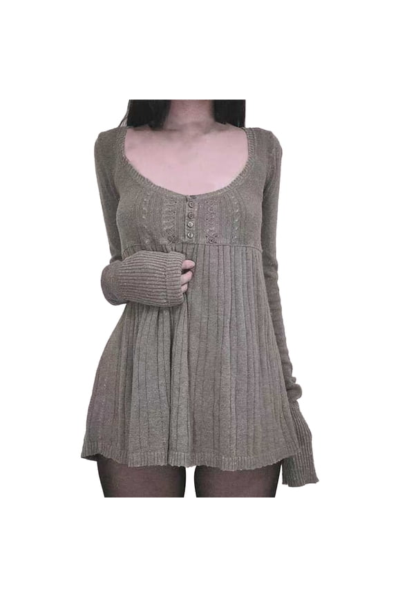 Women Vintage Solid Color Sweater Top Long Sleeve Button Front Knitted Top Retro Y2K Fairy Grunge Aesthetic Knitwear Light Sweaters Crew Neck Soft Pullover Knitted Blouse Light Green L