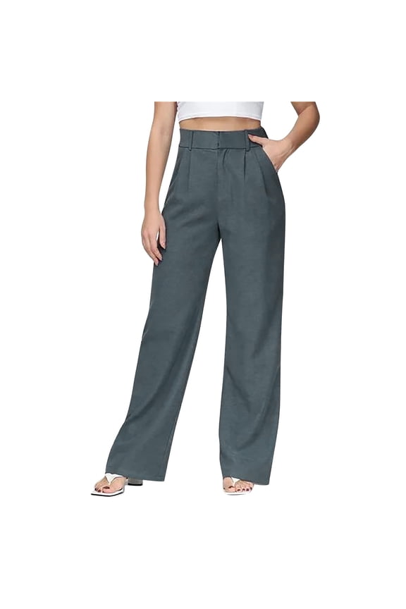 Women Wide Leg Pants High Waisted Dressy Work Trousers Business Casual Palazzo Pants with Pockets Womens Casual Wide Leg Dress Pants High Waist Tailored Down Trousers with Pockets Blue Xxl
