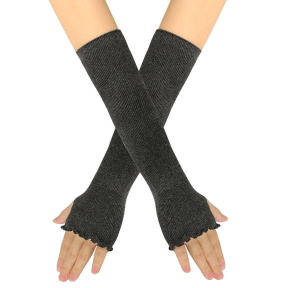 Pxiakgy Women Winter Fingerless Gloves Thumb Holes For Half Finger Mittens Fingerless Stretchy Warm Long Gloves Dark Grey1 + One size