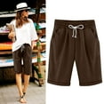 thumbnail image 1 of Pxiakgy Women's Bermuda Knee Length Shorts Casual Cargo Long Shorts for Athletic Walking Workout with Drawstring Yoga Running Lounge Shorts Plus Size High Waisted Beach Workout Five Point Pants, 1 of 6