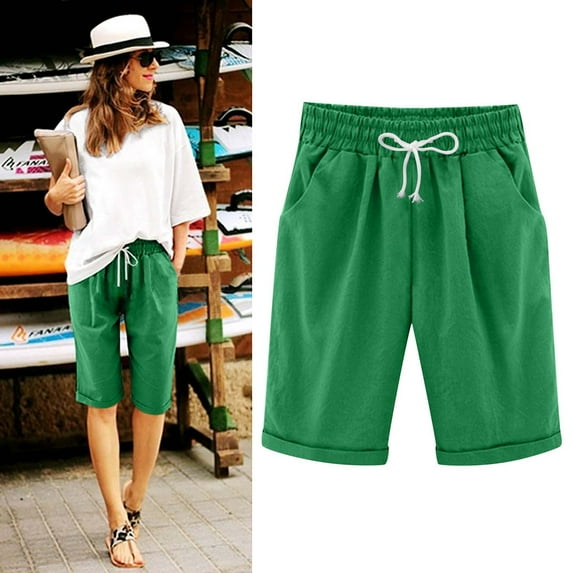 Pxiakgy Women's Bermuda Knee Length Shorts Casual Cargo Long Shorts for Athletic Walking Workout with Drawstring Yoga Running Lounge Shorts Plus Size High Waisted Beach Workout Five Point Pants