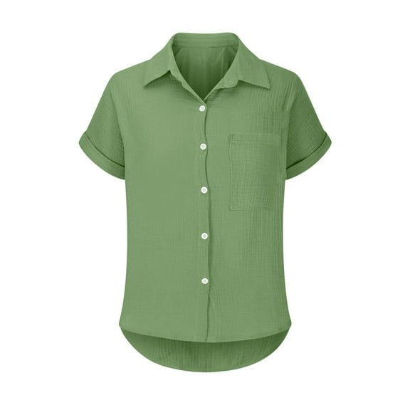 Pxiakgy Women's Button Down Shirts Slim Fit Short Sleeve Dress Shirts Wrinkle-Free Solid Work Blouse Batwing Sleeve Pocket Patched Shirt Casual Work T Shirts Double Layer Wrinkled Fabric