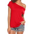 thumbnail image 1 of Pxiakgy Women's Casual Off The Shoulder Tops Women's Off Shoulder Shirts Casual Loose Short Sleeve Tops Short Sleeve T Shirts Loose Summer Blouse Shirt Red Xxl, 1 of 7