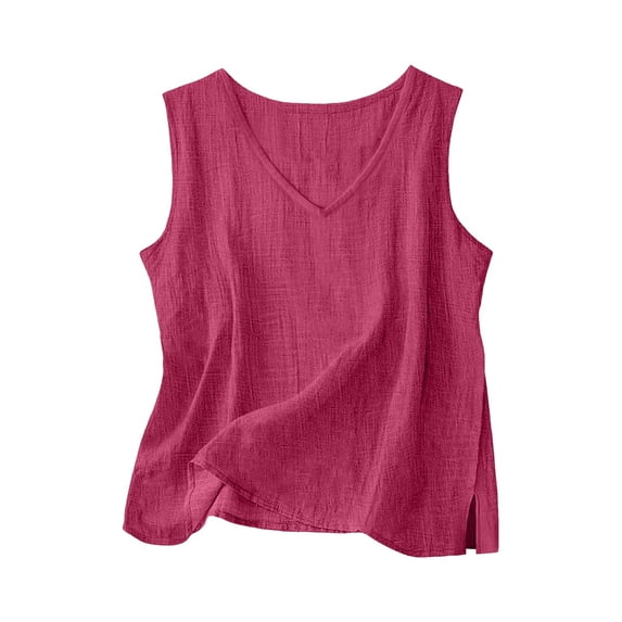 Pxiakgy Women's Cotton Linen Tank Tops Tunic Top Loose Fit Comfy Lounge Wear Soft Comfy Blouse Summer Gauze Shirt Boho Shirts Flowy Tank Tops Sleeveless Work Shirts Crew Neck Tops Hot Pink XXL