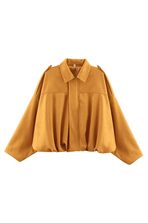 Women's Cropped Oversized Bomberjackets Collared Long Sleeve Jacket with Pocket Women's Faux Suede Jacket Spring Lapel Pilot Coat Oversized Long Sleeves Trendy Streetwear Outerwear Yellow S