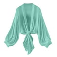 thumbnail image 1 of Pxiakgy Women's Deep V Neck Long Sleeve Tie Front Knot Chiffon Wrap Crop Top Blouse Swimwear Cover Ups Tops Self Tie Swimsuit Bikini Bathing Suit Long Sleeve Soft Beach Shirt for Women Green M, 1 of 9