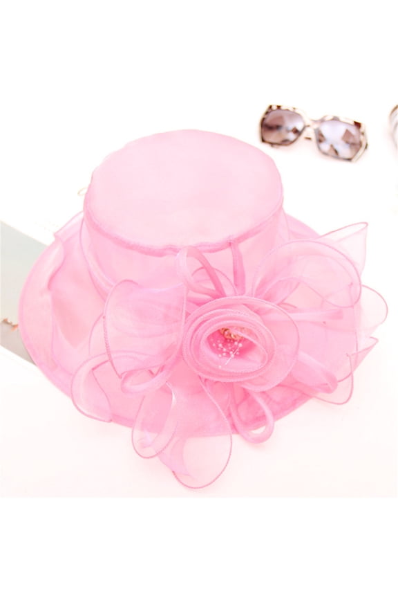 Women's Derby Hat Tea Party Dress Wide Brim Organza Church Hats Women's Wedding Cap Bridal Daily Tea Fascinator Hat Party Caps Hot Pink One Size