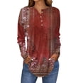 thumbnail image 1 of Pxiakgy Women's Fall Long Sleeve Henley Tops V Neck Tunic Casual Loose Blouse Winter Sweatshirt Long Sleeve Tops for Women Neck Casual Petite T Shirts Red Xxl, 1 of 5