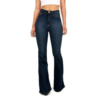 Pxiakgy Women's Flare Bell Bottom Jeans High Waisted Wide Leg Curvy Bootcut Jeans Stretchy Skinny Denim Pants Dark blue L