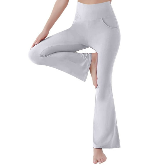 Pxiakgy Women's Flare Leggings, Trendy Crossover Yoga Pants, High Waist Casual Workout Bell Bottom Leggings with Pockets Grey S