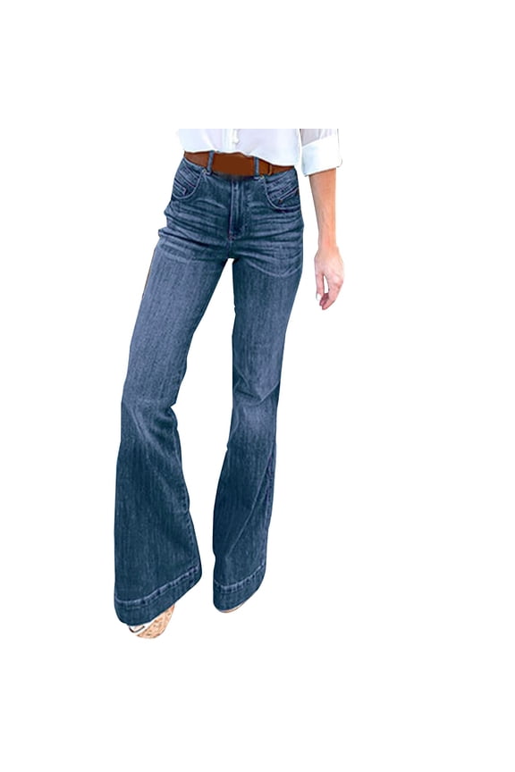 Women's Fringe Washed Bootleg Jeans Ripped Flare Low Rise Fitted Denim Pants Classic Stretch Curvy Bootcut Jeans Flare Jeans for Women Jeans Denim Flared Pants Wide Leg Trousers Dark Blue M