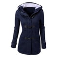 thumbnail image 1 of Pxiakgy Women's Jacket In Autumn And Winter Hooded Horny Horn Leather Pair Jacket Cotton Jacket Plus Velvet Lamb Wool Jacket Top Blue + 3XL, 1 of 2