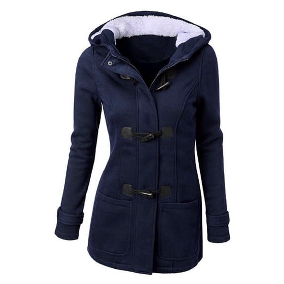 Pxiakgy Women's Jacket In Autumn And Winter Hooded Horny Horn Leather Pair Jacket Cotton Jacket Plus Velvet Lamb Wool Jacket Top Blue + 5XL