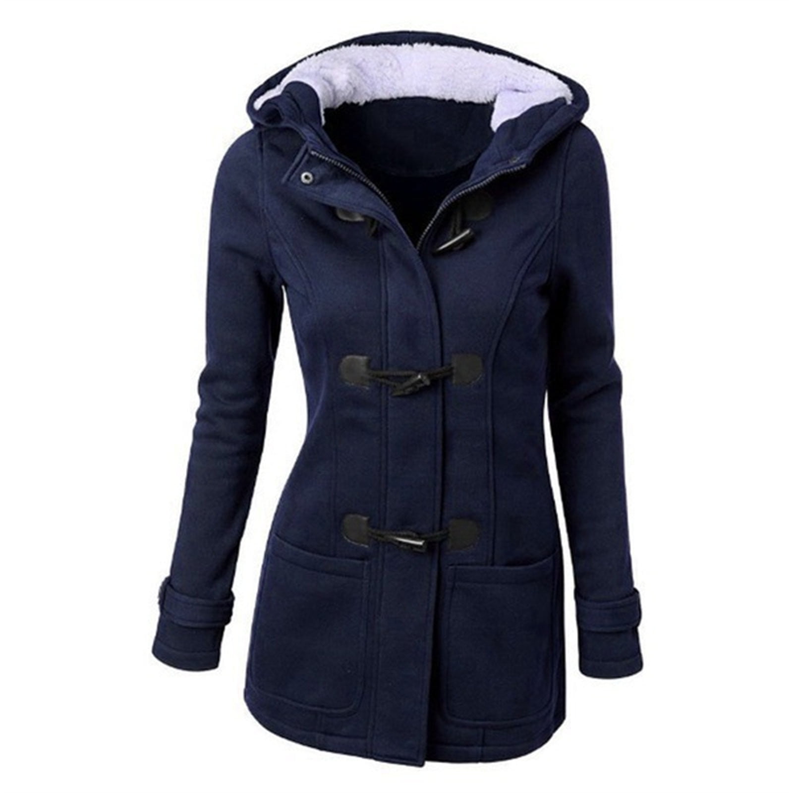 Pxiakgy Women's Jacket In Autumn And Winter Hooded Horny Horn Leather Pair Jacket Cotton Jacket Plus Velvet Lamb Wool Jacket Top Blue + L