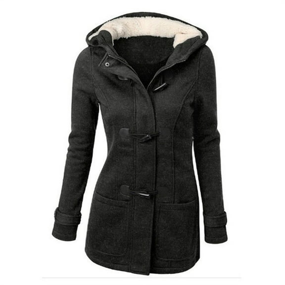Pxiakgy Women's Jacket In Autumn And Winter Hooded Horny Horn Leather Pair Jacket Cotton Jacket Plus Velvet Lamb Wool Jacket Top GY1 + M