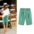 thumbnail image 1 of Pxiakgy Women's Knee-Length Bermuda Casual Shorts with Elastic Waist Drawstring Athletic Shorts Long Yoga Running Lounge Shorts with Pockets Thin Outer Wear Elastic Belt In Trousers Loose Pants, 1 of 9