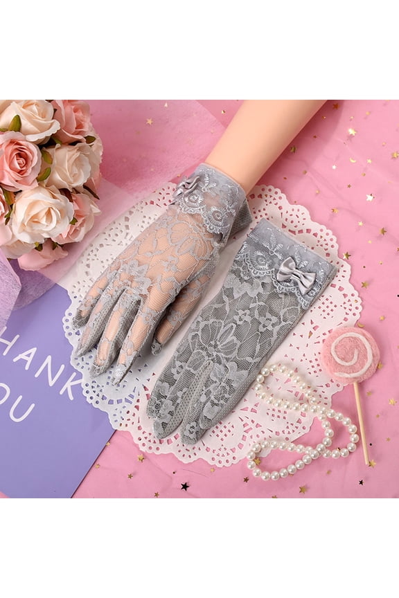 Women's Lace Floral Opera Tea Party Gloves 80S Wrist Length Bridal Wedding Prom Gloves Costume Accessories Women Black Dot Short Lace Lace Breathable Riding Sunscreen Wedding Gloves