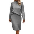 thumbnail image 1 of Pxiakgy Women's Long Sleeve Fashion Half High Neck Sweater Short Skirt Solid Color Knitted Set Grey + S, 1 of 6