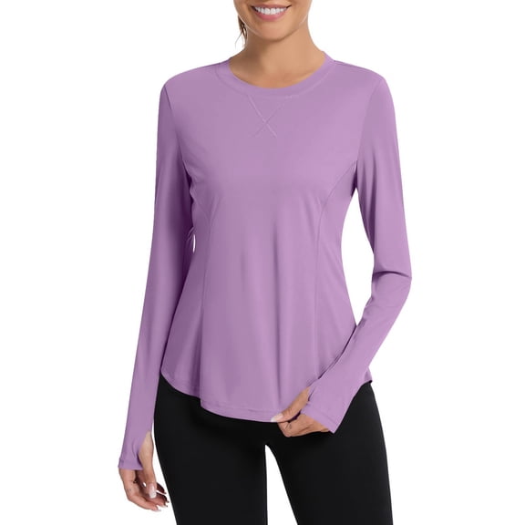 Pxiakgy Women's Long Sleeve Shirts Upf 50 Sun Protection Shirts for Hiking Fishing Workout Rash Guard Autumn Fitness Suit Slim Fit with Fingertips Yoga Long Sleeve Training Running Top Purple Xxl